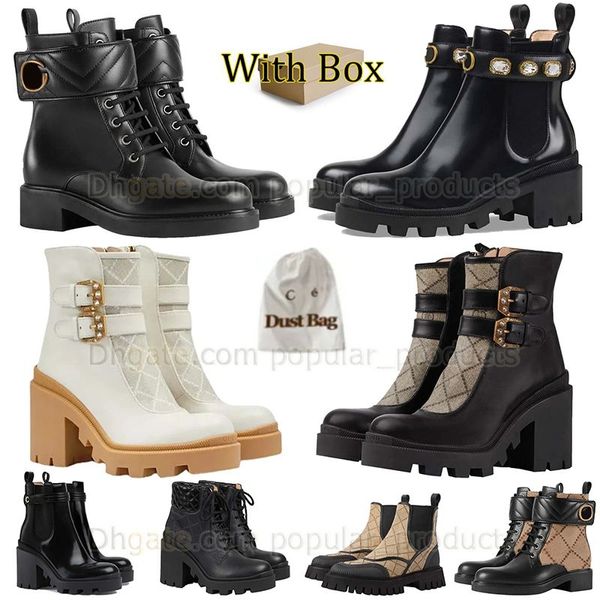 Botas de diseñador Mratin Bota de tobillo Botas de combate para mujer Tacón alto Suela Bota Cremallera Bota del desierto Estampado vintage Jacquard Textil Botas clásicas con cordones con caja