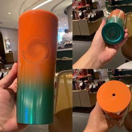Tazas de diseñador Vaso de plástico de 710 ml Reutilizable Negro Beber Copa de fondo plano Forma de pilar Tapa Paja