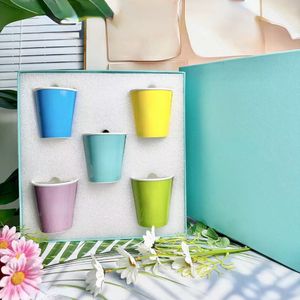 Ensembles de tasses de créateurs, cinq couleurs, tasse arc-en-ciel, polyvalente, tasse à café colorée en céramique, coffret cadeau