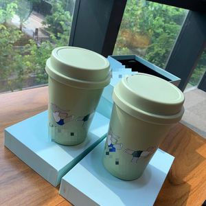 Tasses de créateurs, petite tasse à café en forme d'éléphant, vert menthe, dessin animé, en acier inoxydable 304, tasse Thermos mate avec boîte