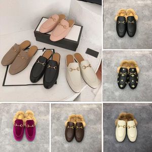 Designer Muilezels Mannen Vrouwen Princetown Slippers Lederen Sandalen Pluizige Harige Loafers Metalen Gesp Casual Schoenen Fluwelen Slipper