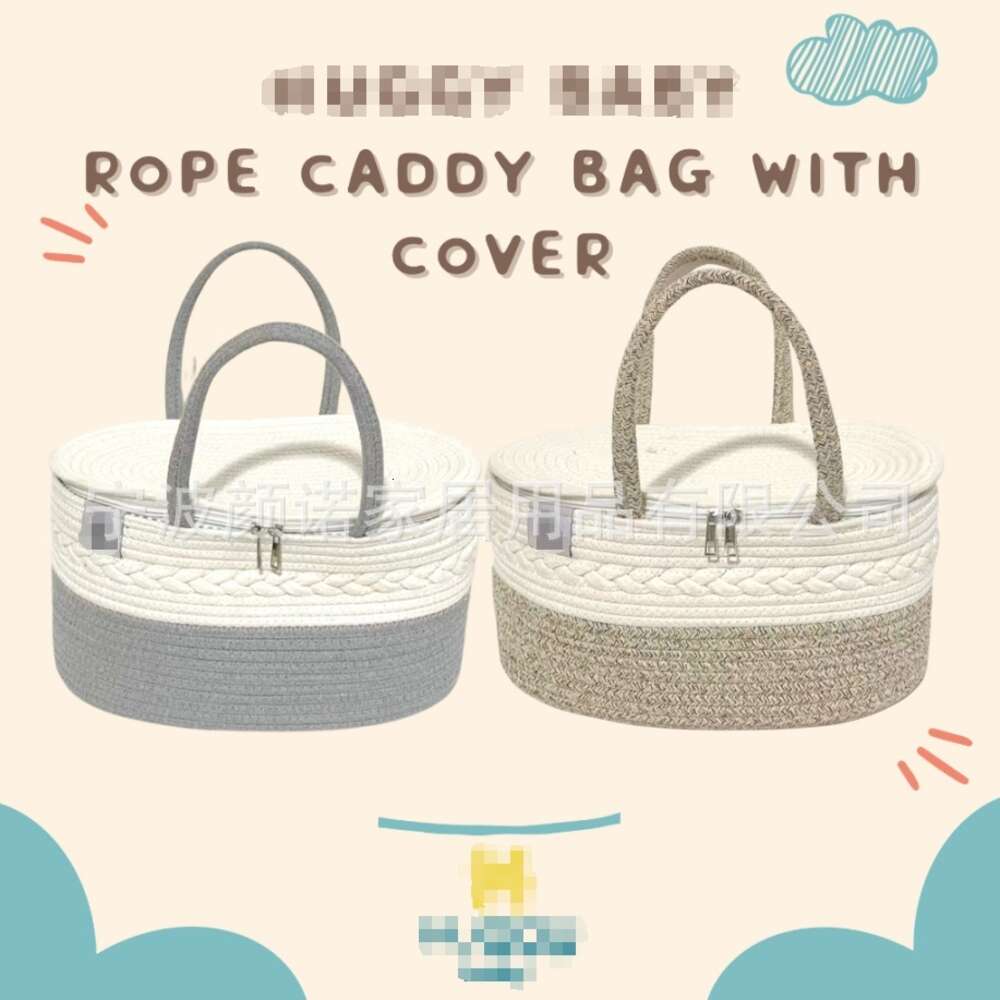 Designer Mummy Bags hot selling cotton rope diaper storage bag with zipper cover diaper bag, portable mommy bag, car carrying basket