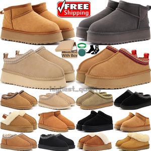 Designer Mosterdzaad Tazz Slipper Tasman Slippers Pluche Dames Winterlaarzen Meisjes Klassieke Sneeuw Korte Enkel Strik Klassieke Ultra Mini Platform Laars Zwart Kastanje