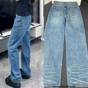 Designer Nanyou Correct Edition AutumnWinter Nieuwe hoge taille, slank en hangend gevoel, tie-dye jeans met reliëf, rechte pijpen voor dames OCPA