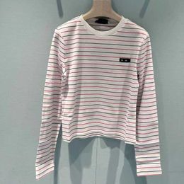 Designer Nanyou Gaoding Miu Family 24 Spring New White Stripe Fashion Polyvalent Slim Fit T-shirt à manches longues Top IGMK