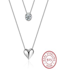 Designer ketting 925 Sterling Silver Double Layers Collarbone Chain CZ LoveHeart Pendant For Women Wedding Party Sieraden Gift2574582252