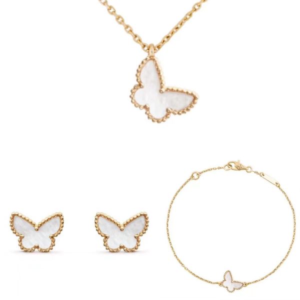 Designer collier bracelet boucles d'oreilles bijoux de luxe colliers papillon pour les femmes White Shell pendentif en or rose cadeau de mariage en acier inoxydable en gros pour la revente