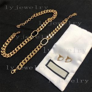 Designer ketting choker armband ontwerper oorbellen vergulde gouden kettingen metalen letters brinros ketting armbanden bout oorring koperen set luxe sieraden ZL013