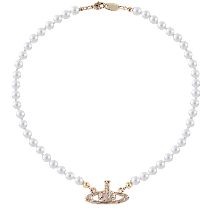 Collar de diseñador Moda clásica Colgante Joyería Oro Plata Rosa Collar Cadena Pareja Fiesta Regalo de vacaciones Cadena de perlas de Saturno