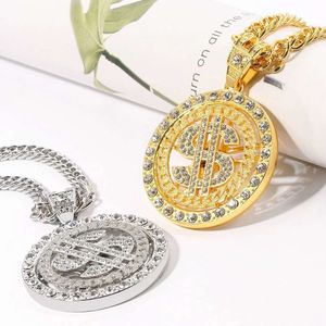 Designer ketting mode 360 graden roterende dollar hanger met diamant gouden munt roterende Cubaanse hanger ketting sieraden