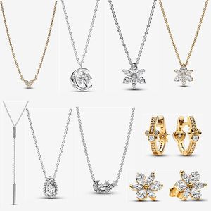 Designer ketting voor vrouwen Kerst sieraden hoogwaardige bruiloft verlovingscadeau DIY fit Pandoras sprankelende herbarium cluster hanger ketting gouden oorbellen