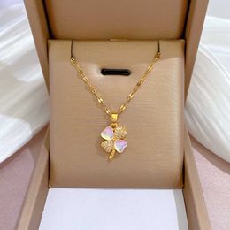 Collier de créateur Trèfle à quatre feuilles Bijoux de luxe Top Aurora Lucky Grass Tempérament Micro Diamant Collier Accessoires exquis pour femmes Van Clee Bijoux Cadeau