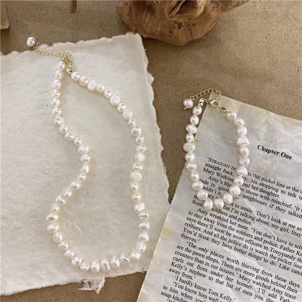 Collier de créateur, Bracelet de perles d'eau douce, collier de perles baroques, ensemble de colliers de perles à la mode pour femmes