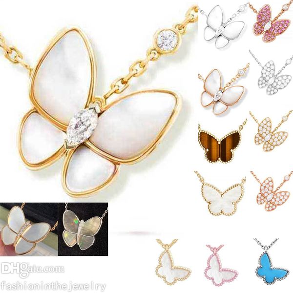 Diseñador Collar joyería Moda Gran mariposa Colgante mujer diamante blanco Oro rosa plata rosa púrpura collares para niñas adolescentes favores de cumpleaños de moda al por mayor