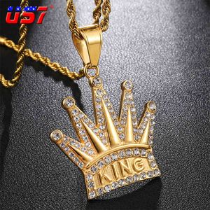 Ontwerper Ketting Luxe Sieraden Bling Iced Out Crown King Hangers Crystal Tennis Ketting Roestvrijstalen Hip Hop Cool Street voor Mannen Geschenken