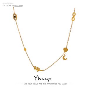 Designer Ketting Luxe Sieraden Design Rvs Lucky Charm Gold Color Metal 18 K Bladeren Ogen Liefde Hanger Choker Meisjes Gift