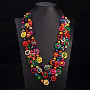 Collar de diseñador Joyería de lujo Estilo étnico Bohemio Vintage Colorido Cuentas multicapa Colgante Gargantilla Accesorios hechos a mano de madera