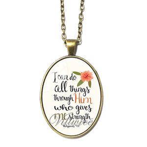 Collier de créateur Bijoux de luxe Vintage Bible Verse Ovale 30 * 40 mm Pendentif cabochon en verre pour femmes Cadeaux de fête chrétienne