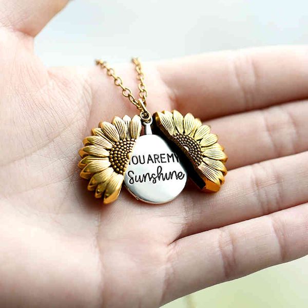 Collar de diseñador Joyería de lujo Eres mi sol Acero inoxidable Oro Plata Color Locket abierto Colgante de girasol Regalo de mujer Dropshipping