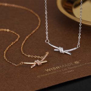 Designer ketting nieuwe lichte luxe roségouden kruisknoop gedraaide ketting trendy diamanten hanger voor dames