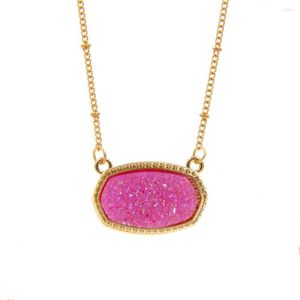 Designer ketting hanger kettingen hars ovale druzy ketting kleurketen drusy hexagon stijl luxe designer merk mode sieraden voor vrouwen hart ketting 728