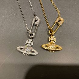 Collier de créateur, collier chaîne épingle, chaîne trombone, chaîne clavicule, diamant complet, pendentif haut de gamme pour femme