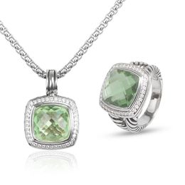 Designer ketting ring sieraden set voor vrouwen mannen klassieke 14 mm zirconia hanger statement ring met zijsteen 2 stuks sieraden set