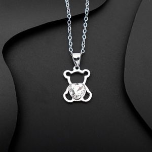 Designer ketting trendy pure zilveren beren vorm hanger ketting ketting ketting hartvormige Boheems kristal ingelegde teddybeer ketting hanger party cadeau