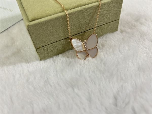 Collier de créateur deux collier de fleur de papillon femme papillon de perle collana chaîne en or plaqué diamant classique de haute qualité zl133 F4