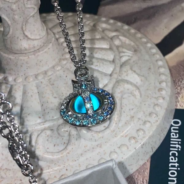 Collier de créateur Vivi de luxe version supérieure Blue Universe Saturn Full Diamond Collier haute chaîne de clavicule de luxe mode automne et hiver accessoires bijoux