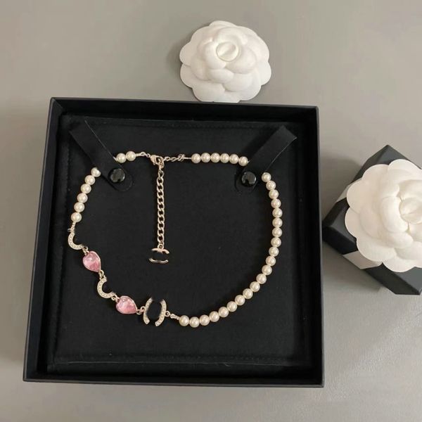 Colliers de créateurs ras du cou marque lettre pendentif mode femmes rose aime coeur collier de perles bijoux cadeau