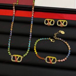 Colliers, boucles d'oreilles, bracelets de créateurs, éléments colorés en Zircon et Alphabet, ensemble de bijoux élégants pour femmes, saint-valentin, noël, cadeaux de haute qualité