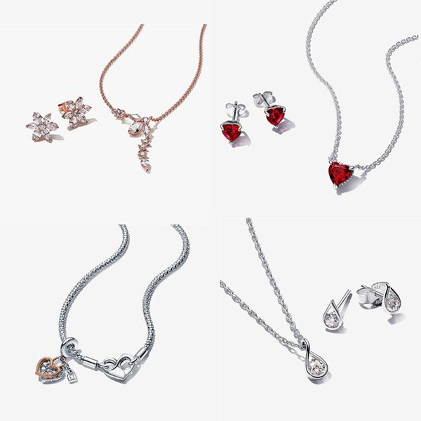 Colliers de créateurs pour femmes en or rose Pendant Pendre de haute qualité Chaîne de clavicule Diy Fit Pandor ME Rouge Love Collier Boucles d'oreilles Engagement Bijoux Gift