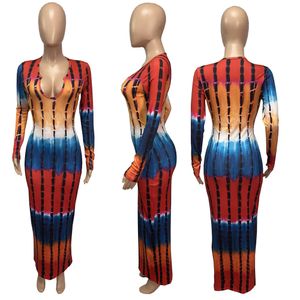 Designer Neu 2023 NEUE Frühlingskleider Damen Langarm Figurbetontes Kleid Plus Size V-Ausschnitt Tie Dye Kleid Nachtclub Party Wear Mode Streetwear 8200