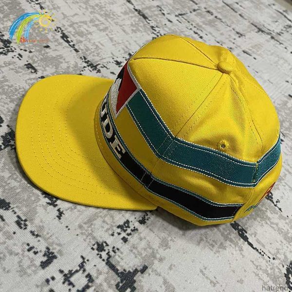 Diseñador nuevo 23ss Gorras de béisbol Parche de rayas bordado Gorra de béisbol de Rhude amarilla Hombres Mujeres Sombreros de ala de protección solar al aire libre