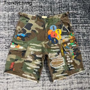 Ontwerper Nieuwe 24SS Camouflage Splicing Leather G Letter Washed Retro Men Women Shorts Summer Shorts