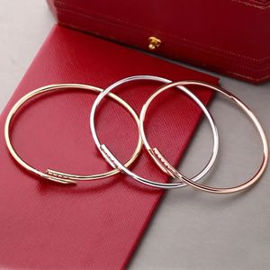 Ontwerper Nieuwe 3 mm dunner nagel mode unisex manchet armband paar goud titanium stalen bangle sieraden valentijnsdag cadeau