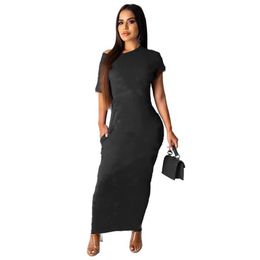 Designer Nouveau 3XL 4XL Femmes Maxi Robes à manches courtes, plus la taille robe d'une seule pièce Vêtements d'été sexy moulante jupes longues noir maigre jupe de hanche emballée DHL 4972