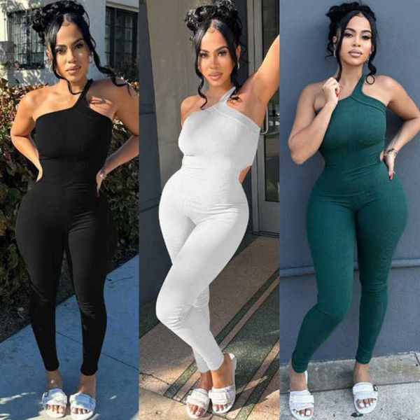 Diseñador New Causal Women Jumpsuits Moda Sexy Tight-fitting One Shoulder Sling Sports Fitness Rompers
