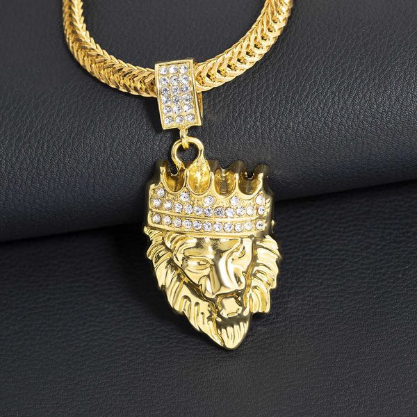 Designer nouveau diamant tête de lion pendentif en alliage exagéré Hip Hop personnalisé collier pour hommes en or