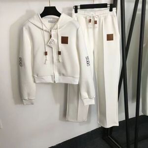 Ontwerper Nieuwe geborduurde letter Hooded Cardigan Jacket Elastische taille rechte broek Rechte broek Casual Slimming Suit Wear