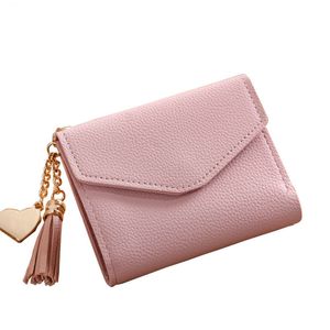 Ontwerper- Nieuwe Mode Solid Tassel Dames Wallet voor creditcards Kleine luxe lederen korte dames Mini-portefeuilles en portemonnees Zipperhasp