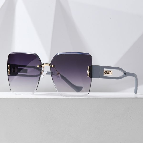 Designer nouvelles lunettes de soleil pour femmes haut de gamme personnalisées sans cadre lunettes de soleil à bord coupé femmes mode carré grand cadre lunettes unies