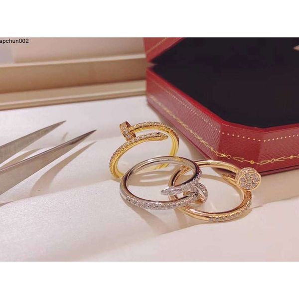 Designer New Kadi Nail Ring Femmes Haut de gamme Argent 925 Or rose 18 carats Double avec diamants à la tête et à la queue Couple non décoloré Eib7