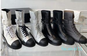 Bottes Martin de styliste en cuir véritable pour femmes, bottes mi-longues noires à lacets avec talons épais et bout rond, courtes, nouvelle collection