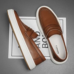 Designer New Men's Brown Black Slip on Platform Chaussures Male Mas Cause Malons Prény Locages Walking Sneakers Zapatos Hombre