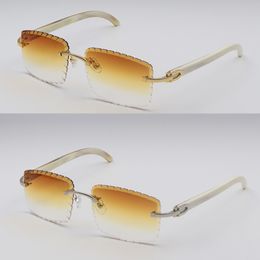 Designer nieuwe randloze diamant geslepen lens zonnebril originele witte echte natuurlijke hoorn zonnebril mannelijke en vrouwelijke 18K goud metalen frame vierkante lensgrootte 58-18-140 mm