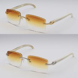 Diseñador Nuevas gafas de sol sin montura con lentes de corte de diamante Gafas de sol de cuerno natural genuinas blancas originales Marco de metal dorado de 18 quilates para hombre y mujer Tamaño de lente cuadrada 58-18-140 mm