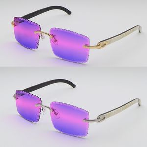 Diseñador Nuevas gafas de sol con lentes de corte de diamante sin montura Gafas de sol Original White Mix Black Buffalo Hornglasses Masculino y femenino Marco de metal dorado de 18 quilates Lente cuadrada