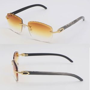 Designer New Rimless Diamond Cut Lens Lunettes de soleil 8200757 Lunettes de soleil Lunettes de soleil originales en corne de buffle marbrée noire Homme et femme Cadre en métal en or 18 carats Taille 60 mm